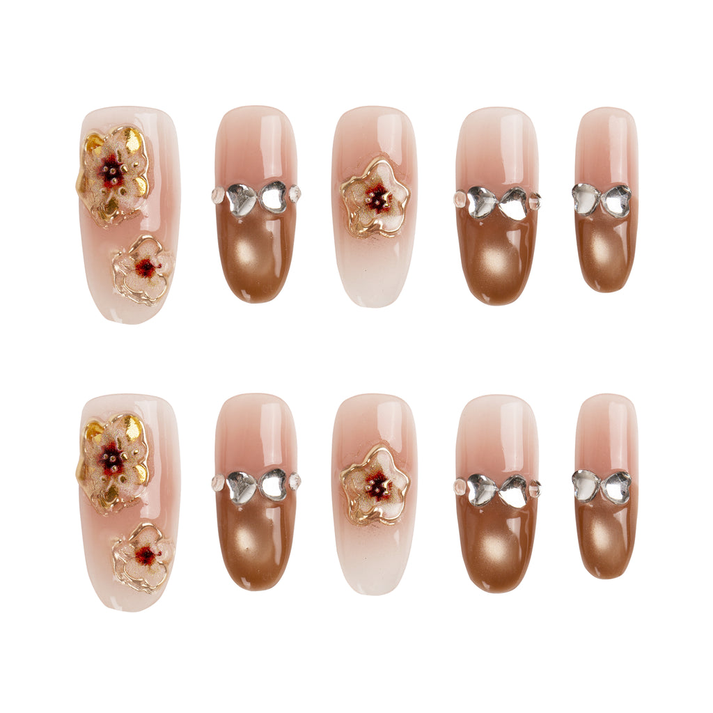 Golden Rose Charm Handmade Press on Nails