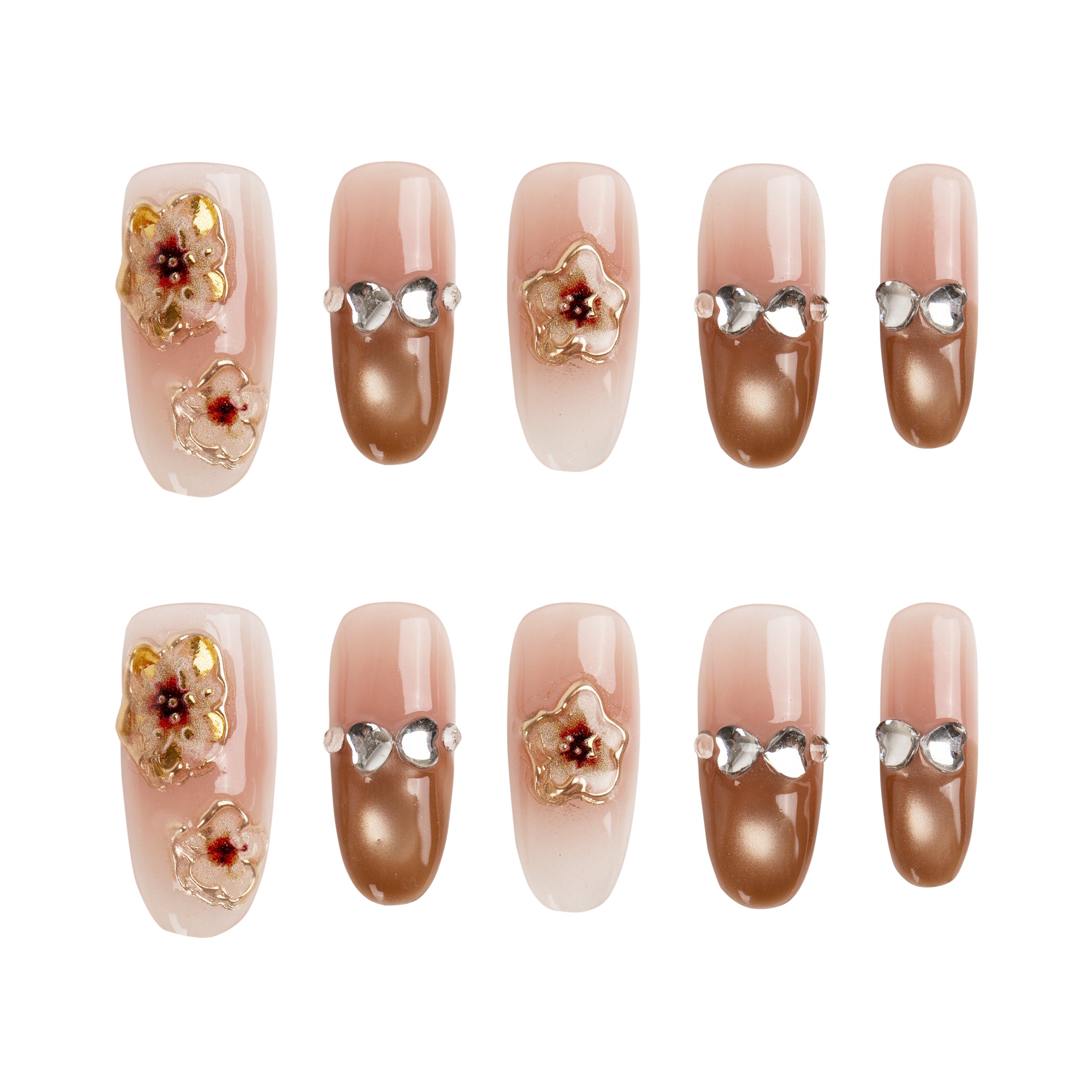 Golden Rose Charm Handmade Press on Nails