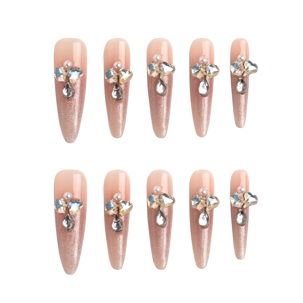 Blush Crystal Bloom Handmade Press on Nails