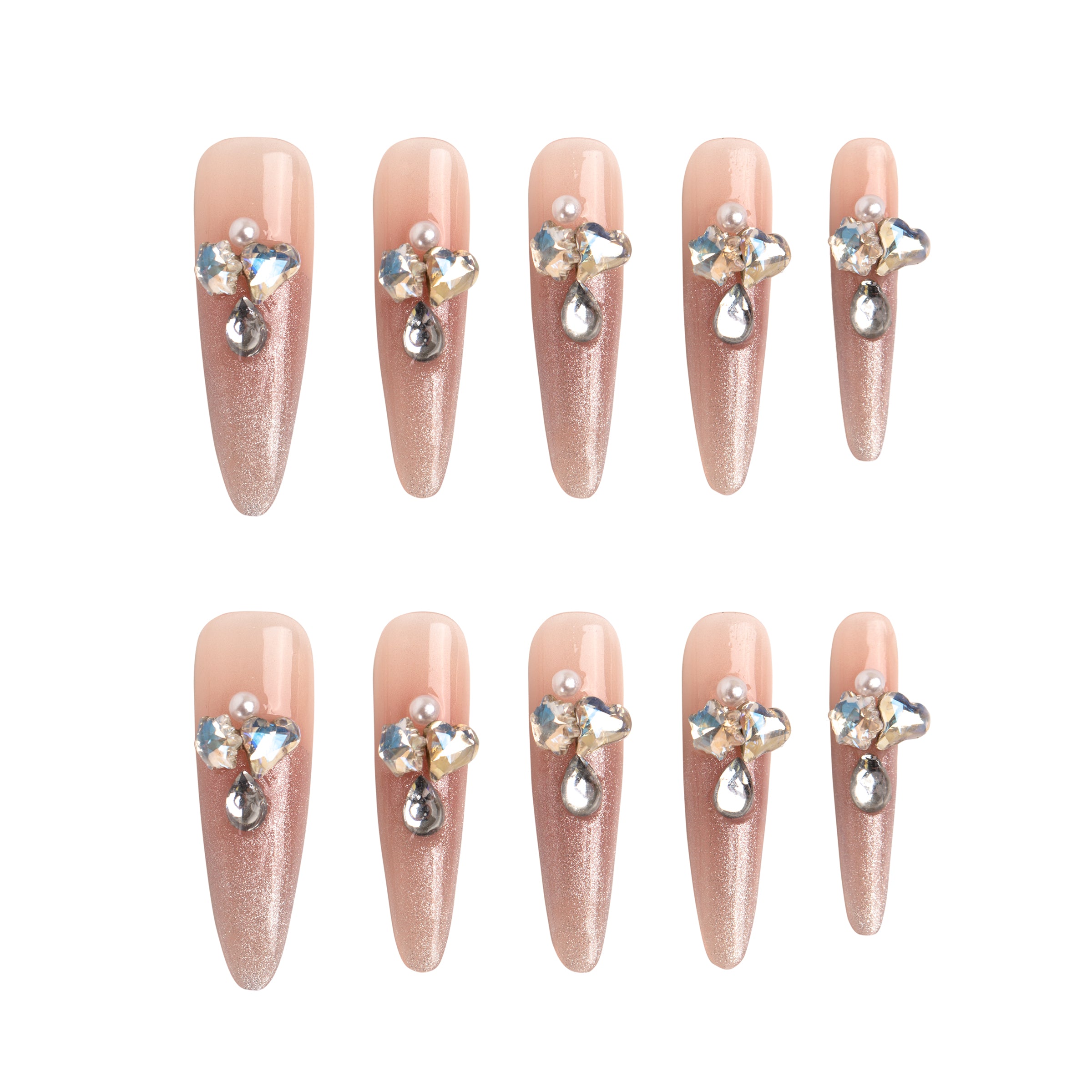 Blush Crystal Bloom Handmade Press on Nails