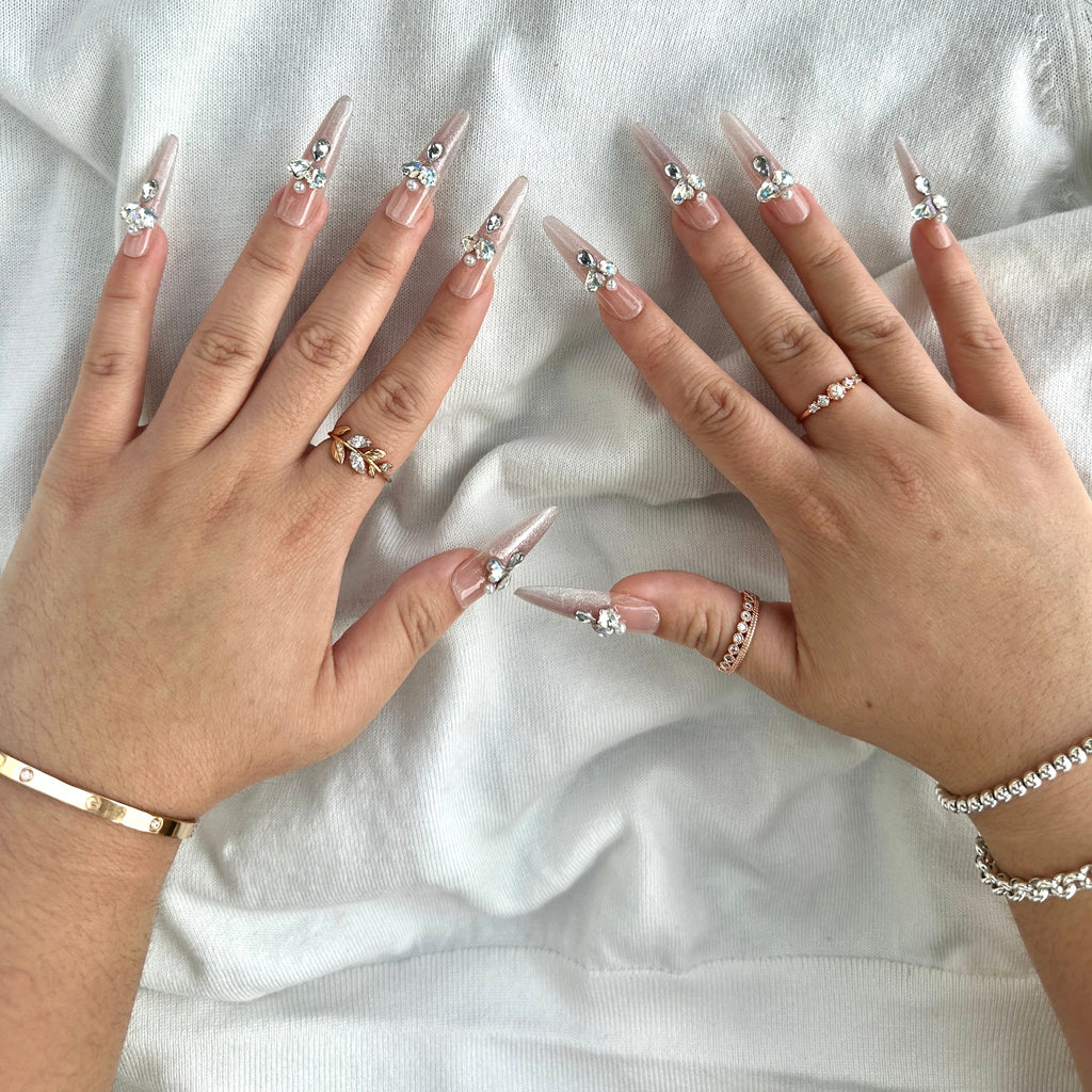 Blush Crystal Bloom Handmade Press on Nails
