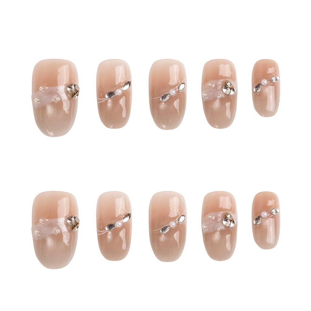 Blush Crystal Line Handmade Press on Nails