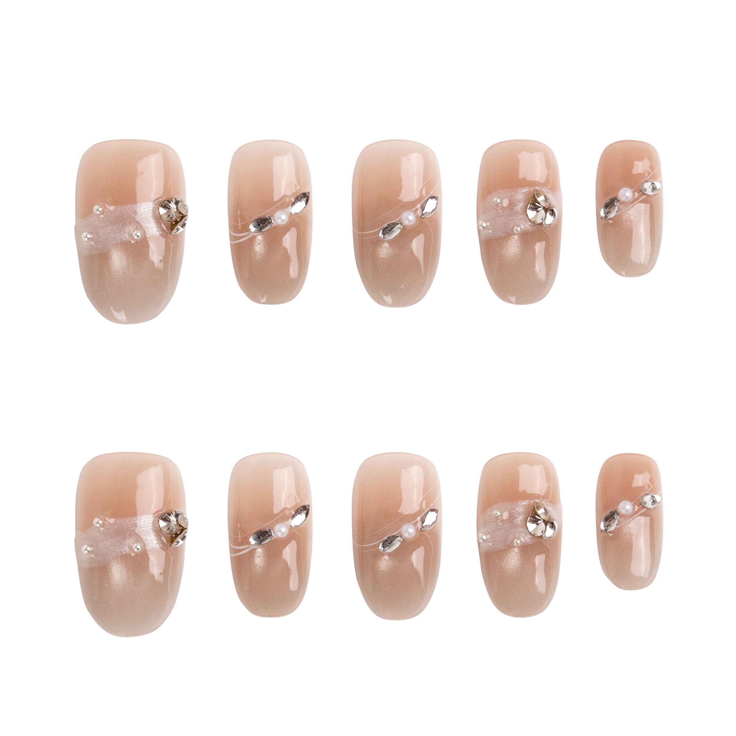 Blush Crystal Line Handmade Press on Nails