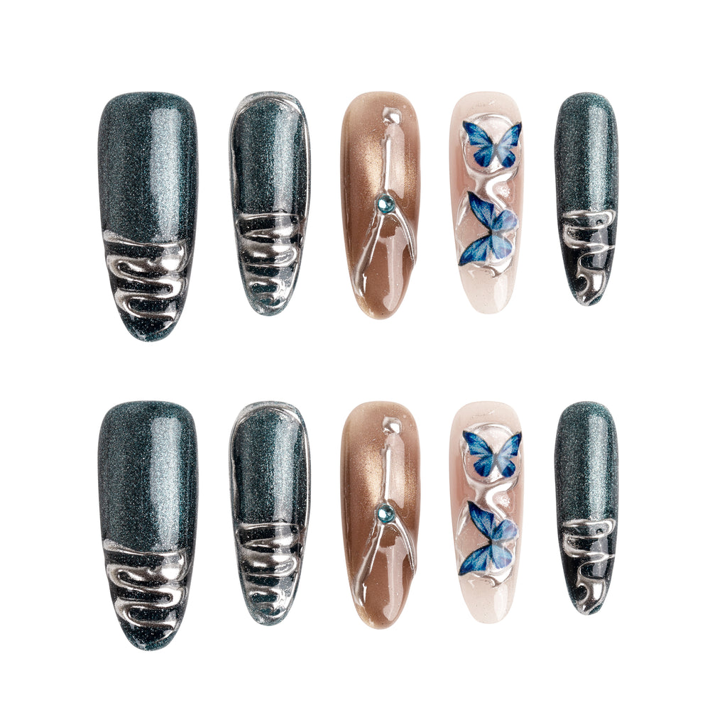 Azure Butterfly Handmade Press On Nails