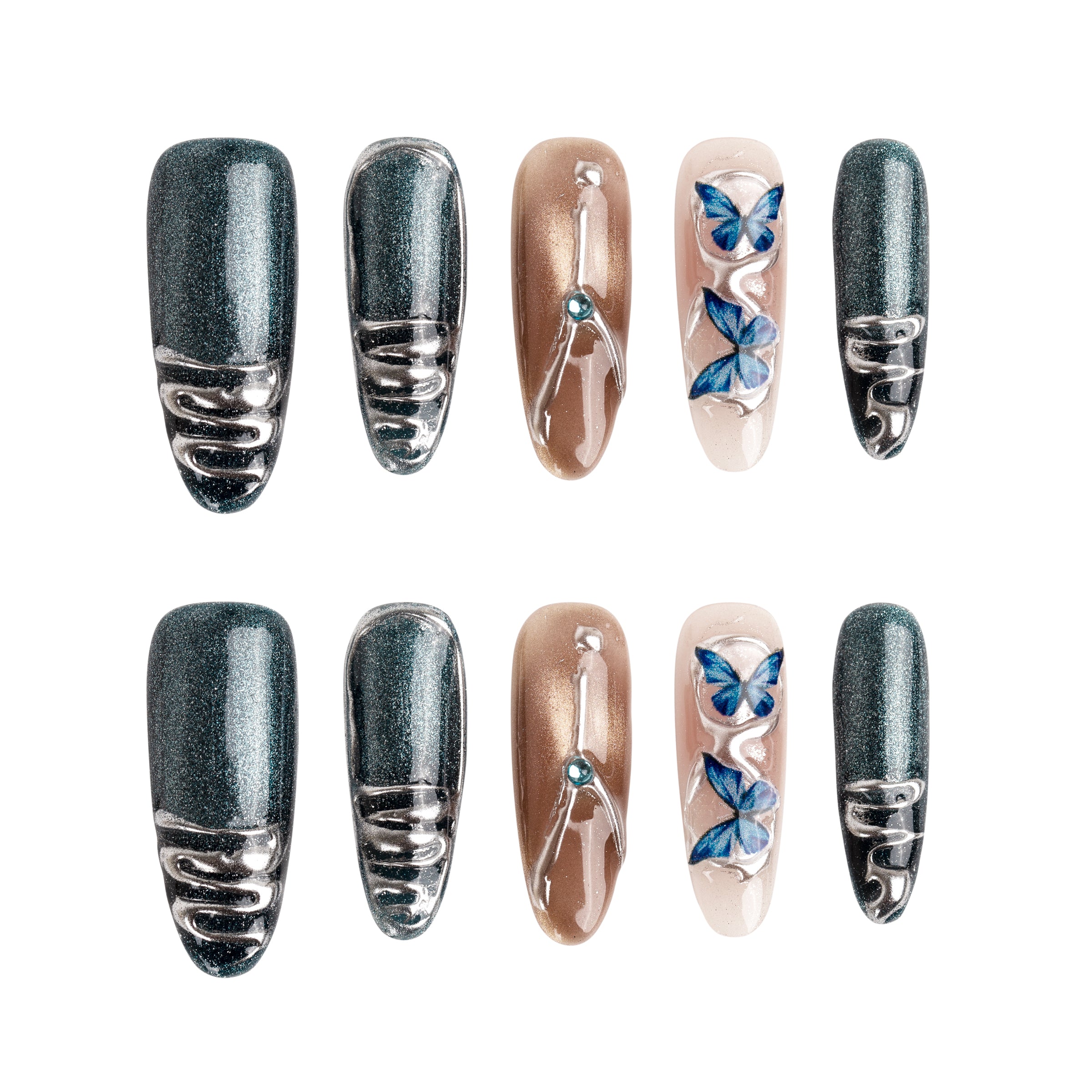 Azure Butterfly Handmade Press On Nails