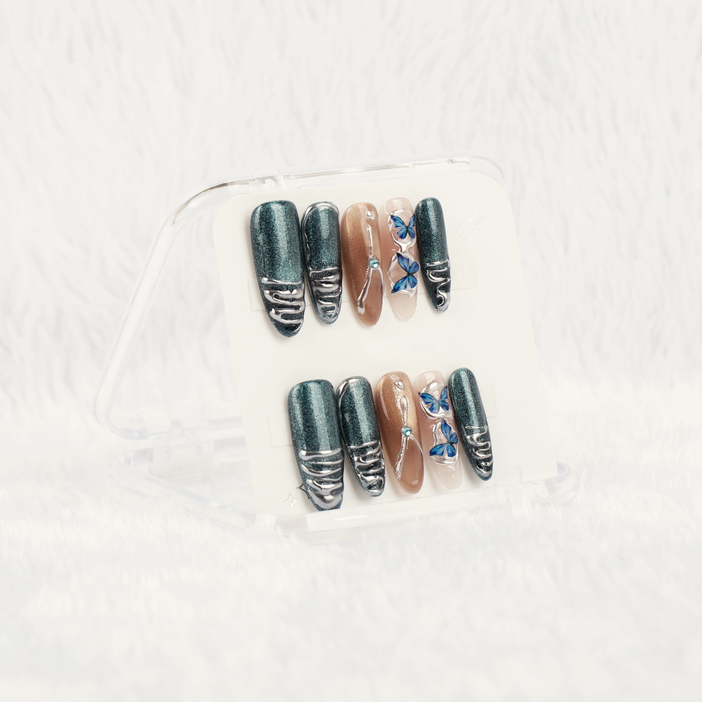 Azure Butterfly Handmade Press On Nails