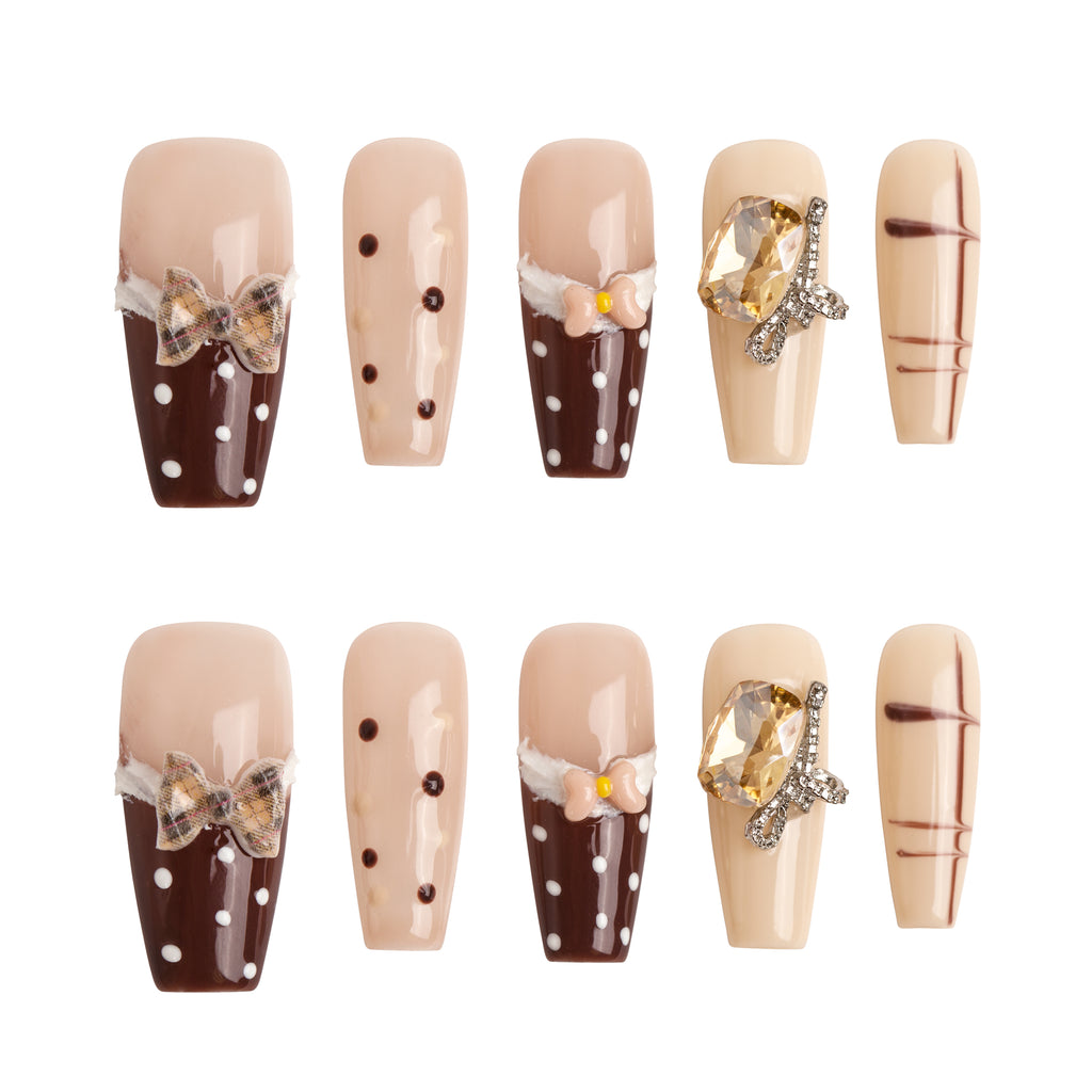 Cocoa Dots Handmade Press on Nails