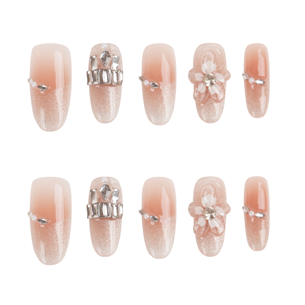 Pearl Blossom Handmade Press on Nails