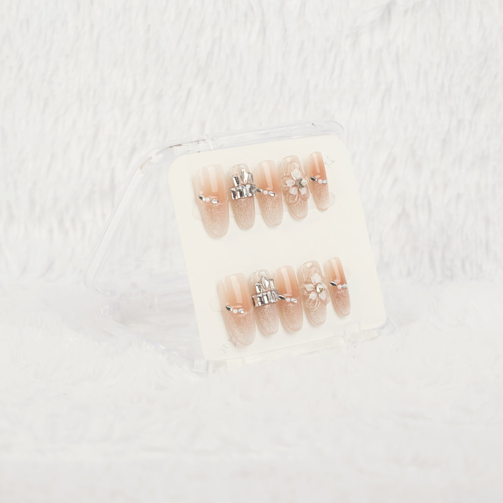 Pearl Blossom Handmade Press on Nails