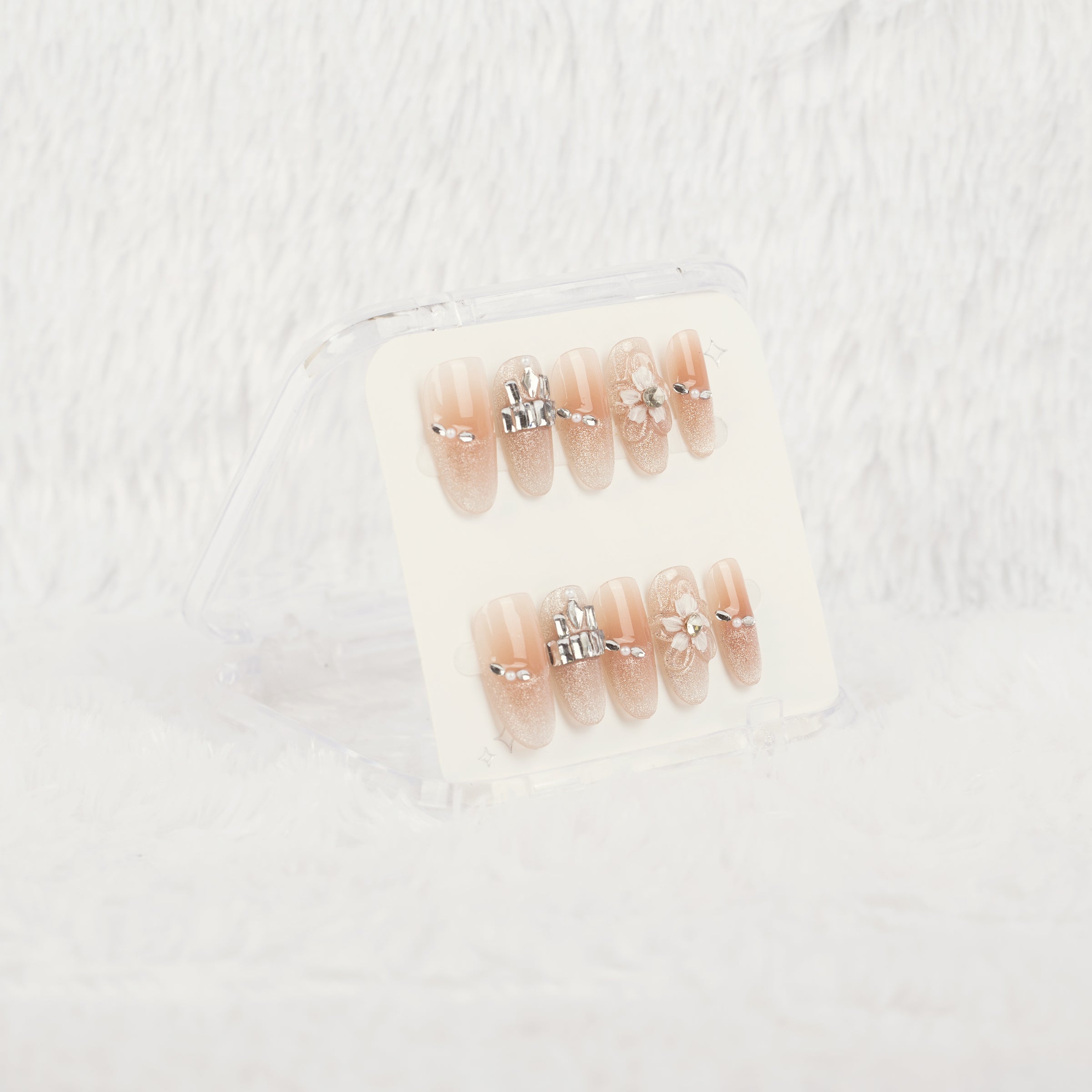 Pearl Blossom Handmade Press on Nails