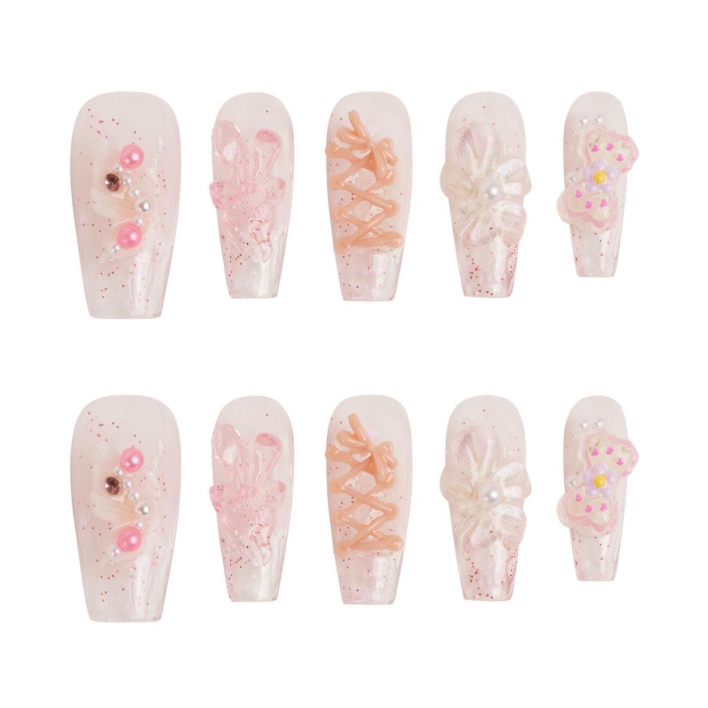 Pink Fairy Garden Handmade Press on Nails