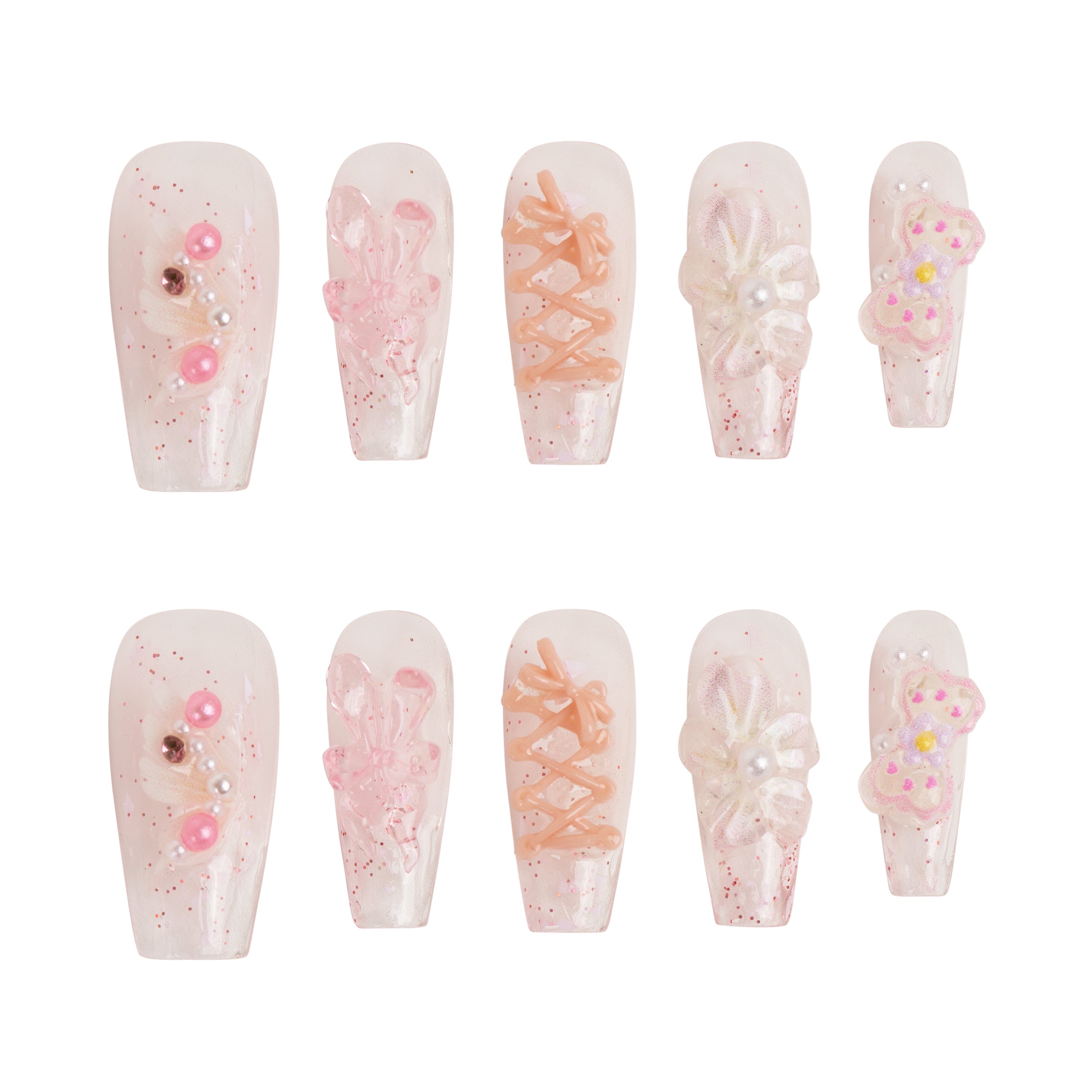 Pink Fairy Garden Handmade Press on Nails
