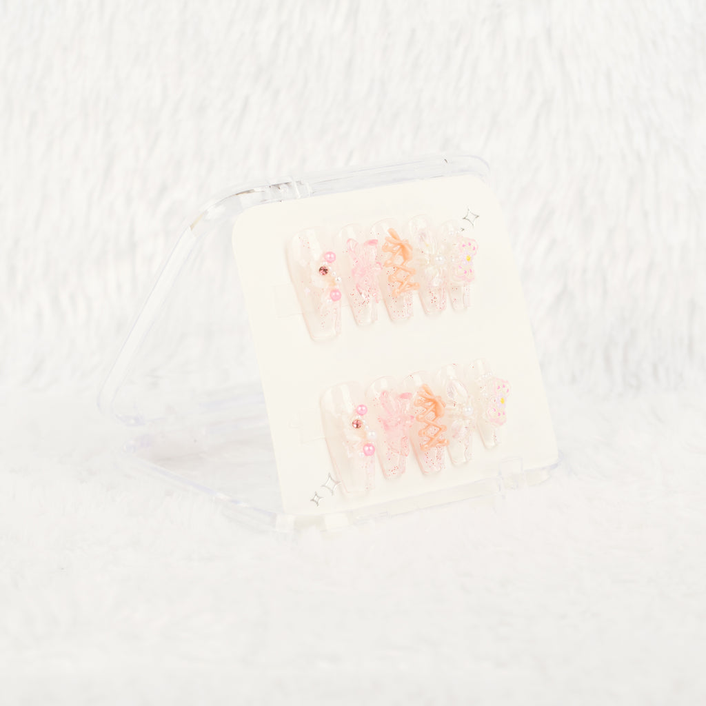 Pink Fairy Garden Handmade Press on Nails