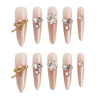 Golden Ribbon Jewels Handmade Press on Nails