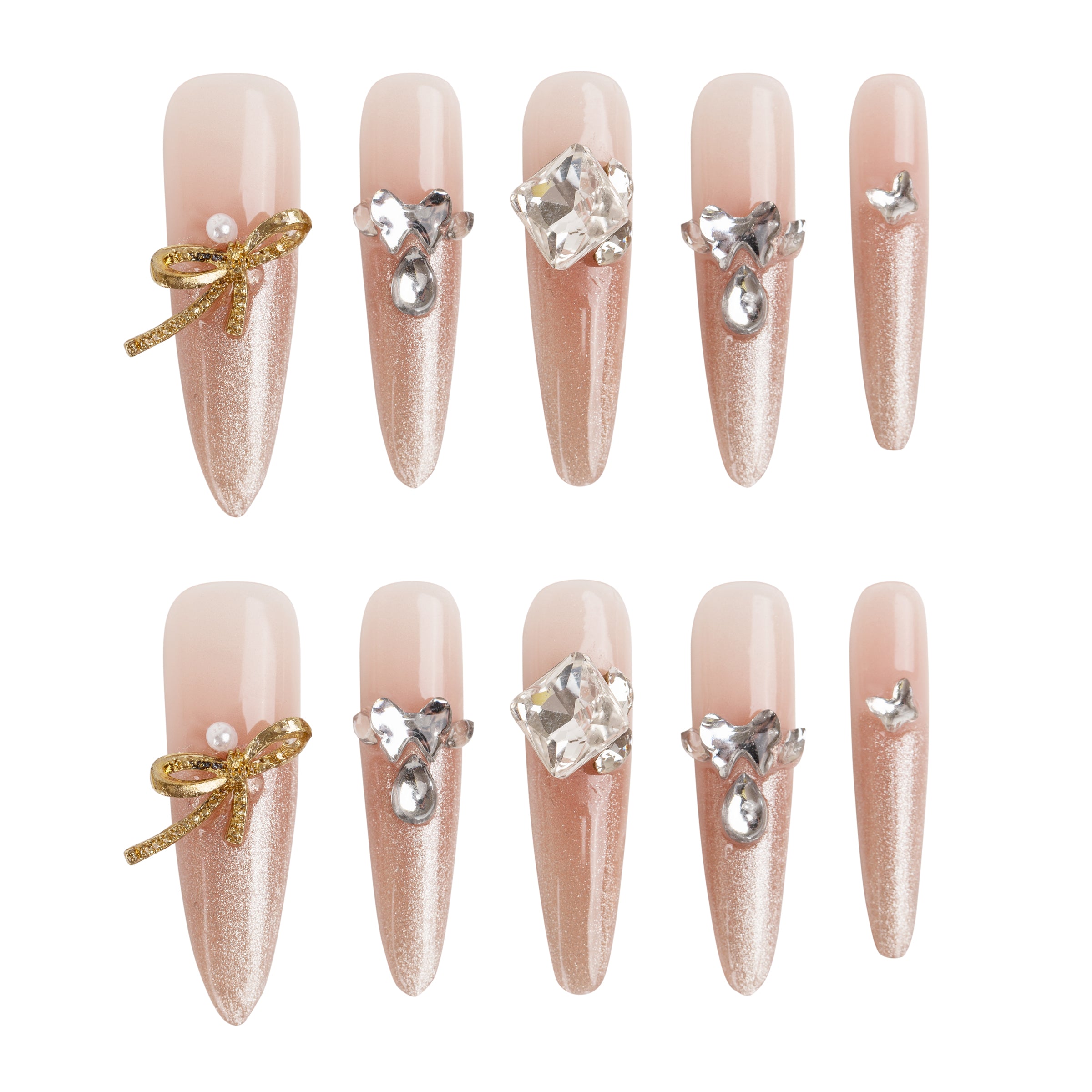 Golden Ribbon Jewels Handmade Press on Nails