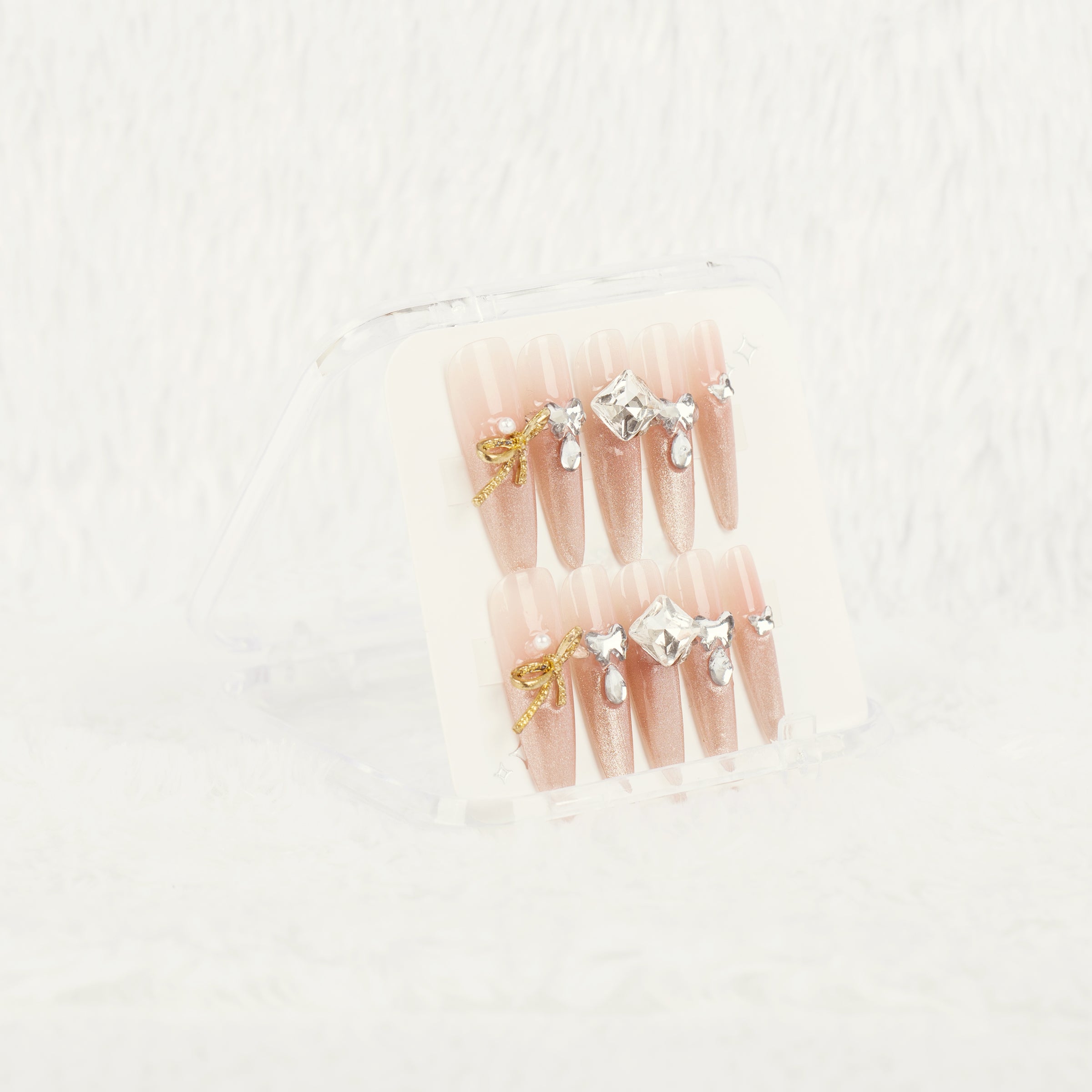 Golden Ribbon Jewels Handmade Press on Nails