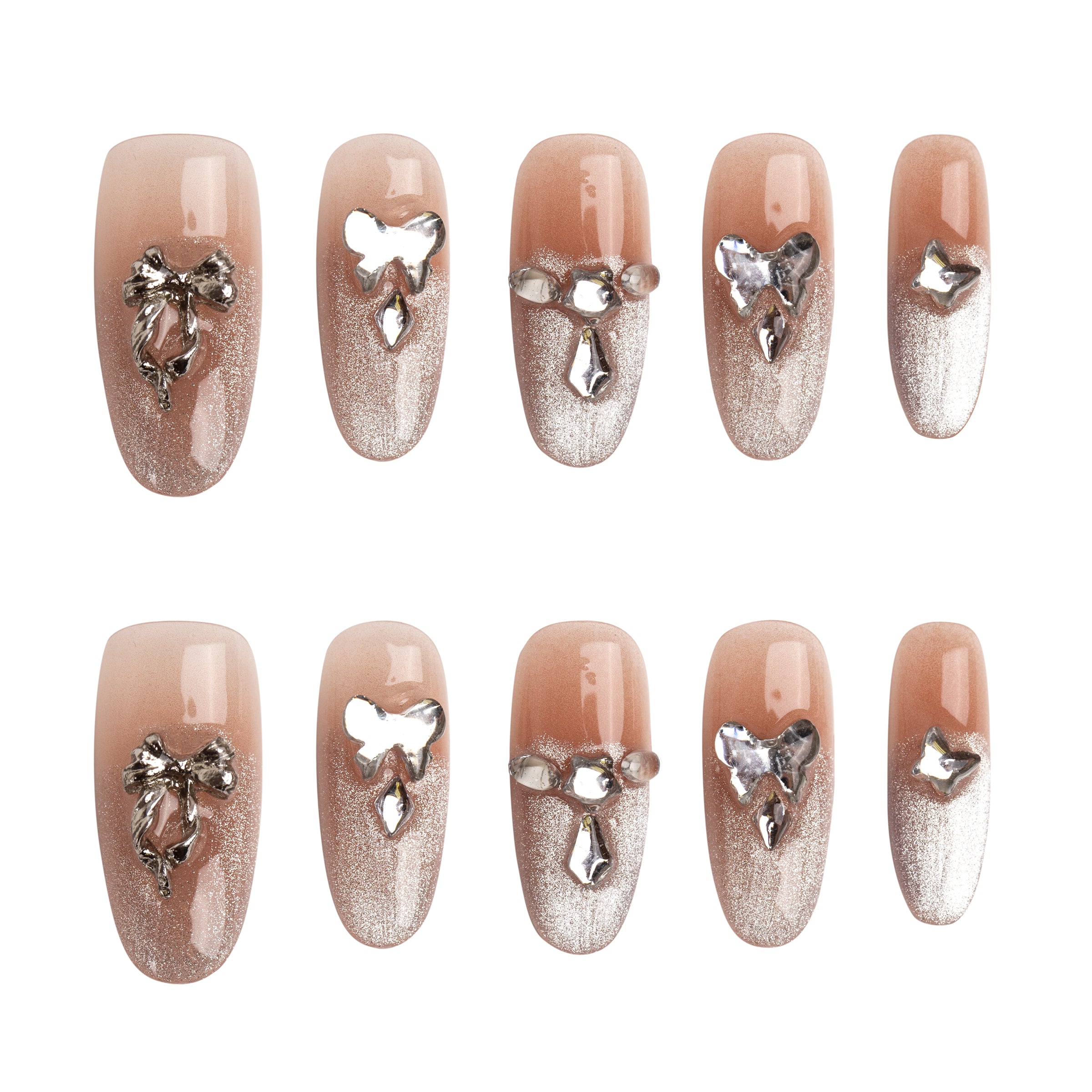 Silver Bow Bell Handmade Press on Nails