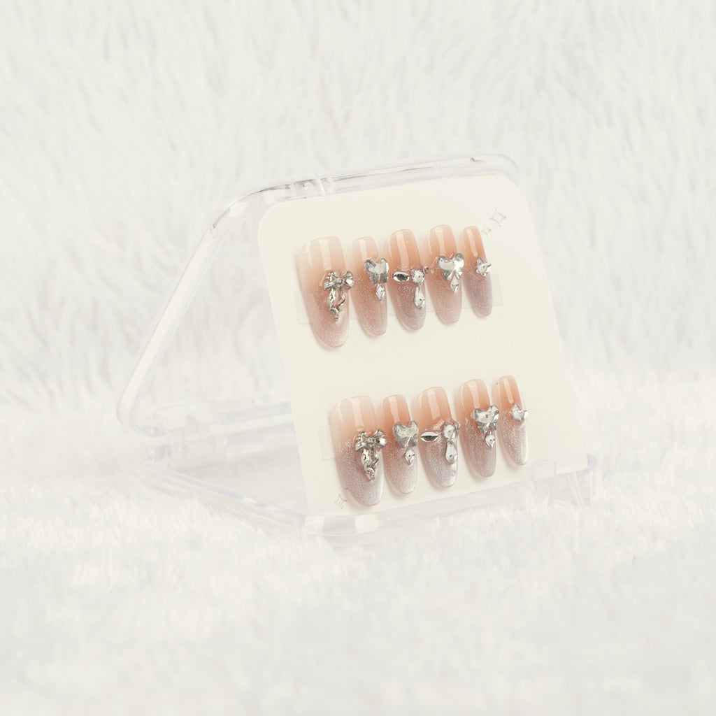 Silver Bow Bell Handmade Press on Nails