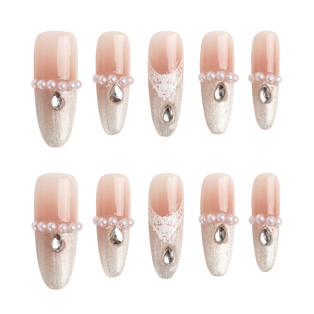Blush Diamond Veil Handmade Press on Nails