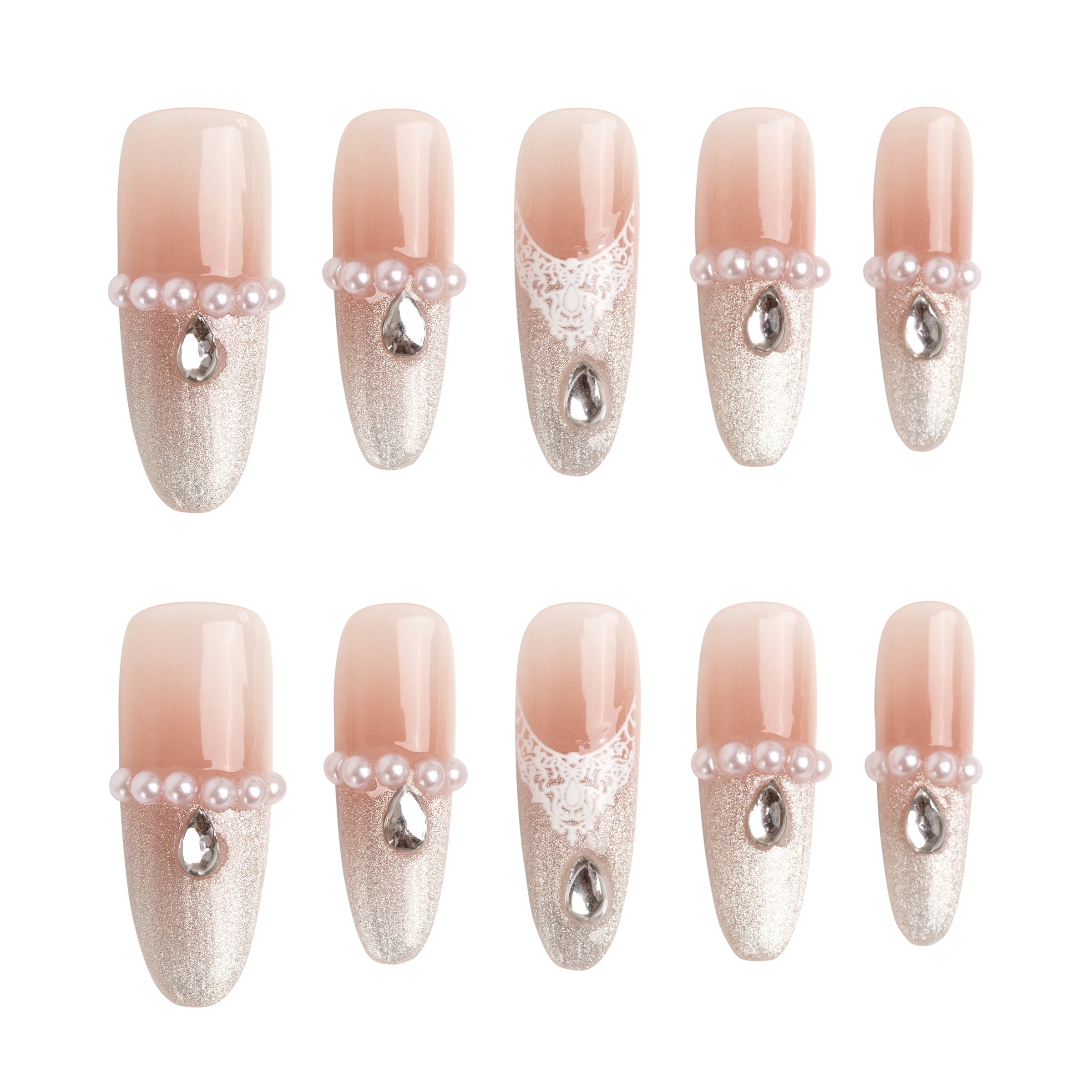 Blush Diamond Veil Handmade Press on Nails