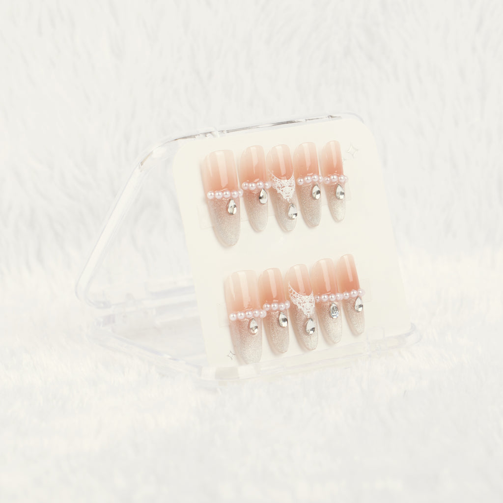 Blush Diamond Veil Handmade Press on Nails