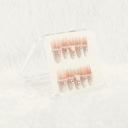 Blush Diamond Veil Handmade Press on Nails