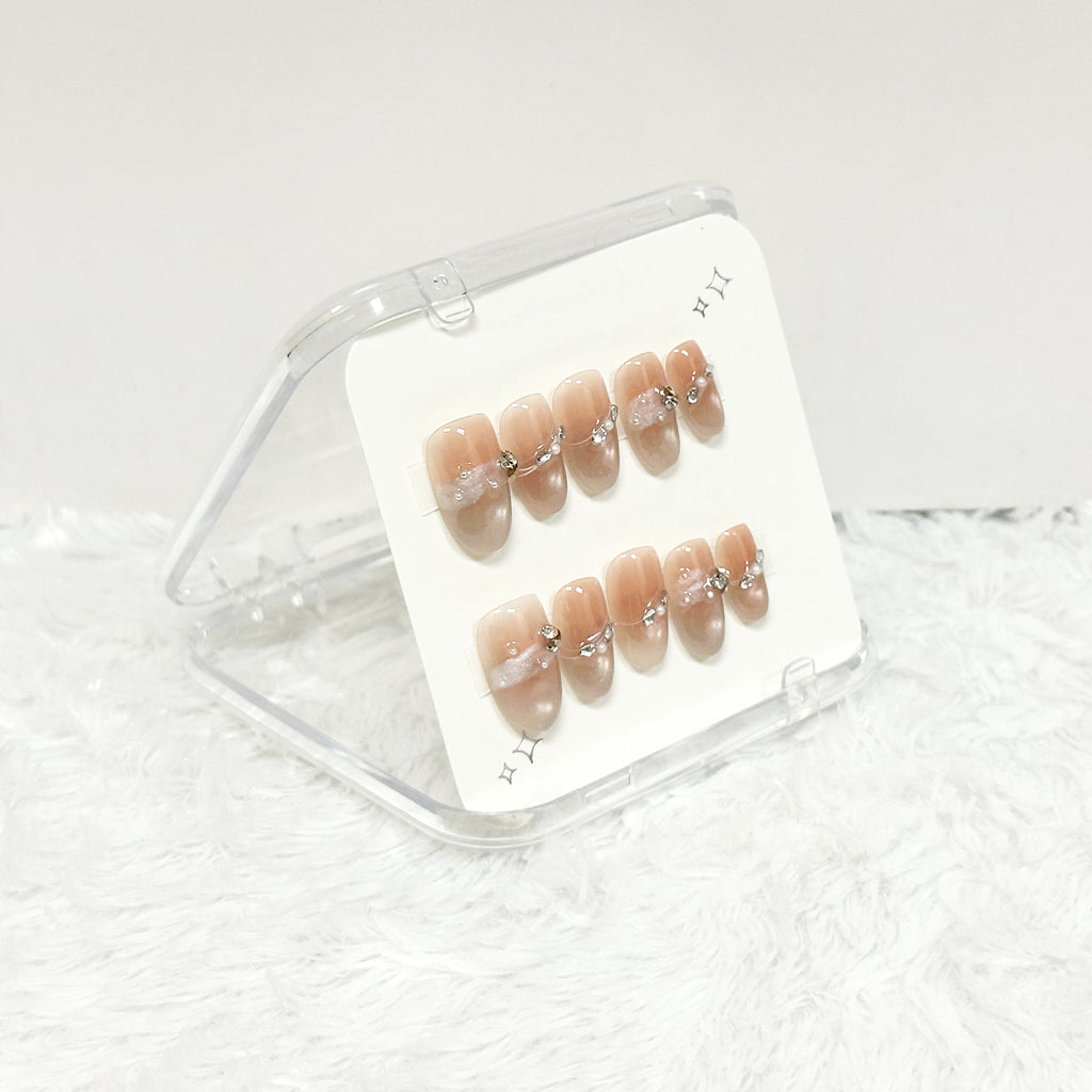 Blush Crystal Line Handmade Press on Nails
