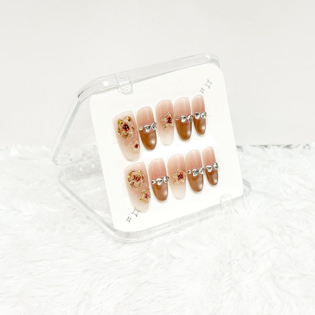 Golden Rose Charm Handmade Press on Nails