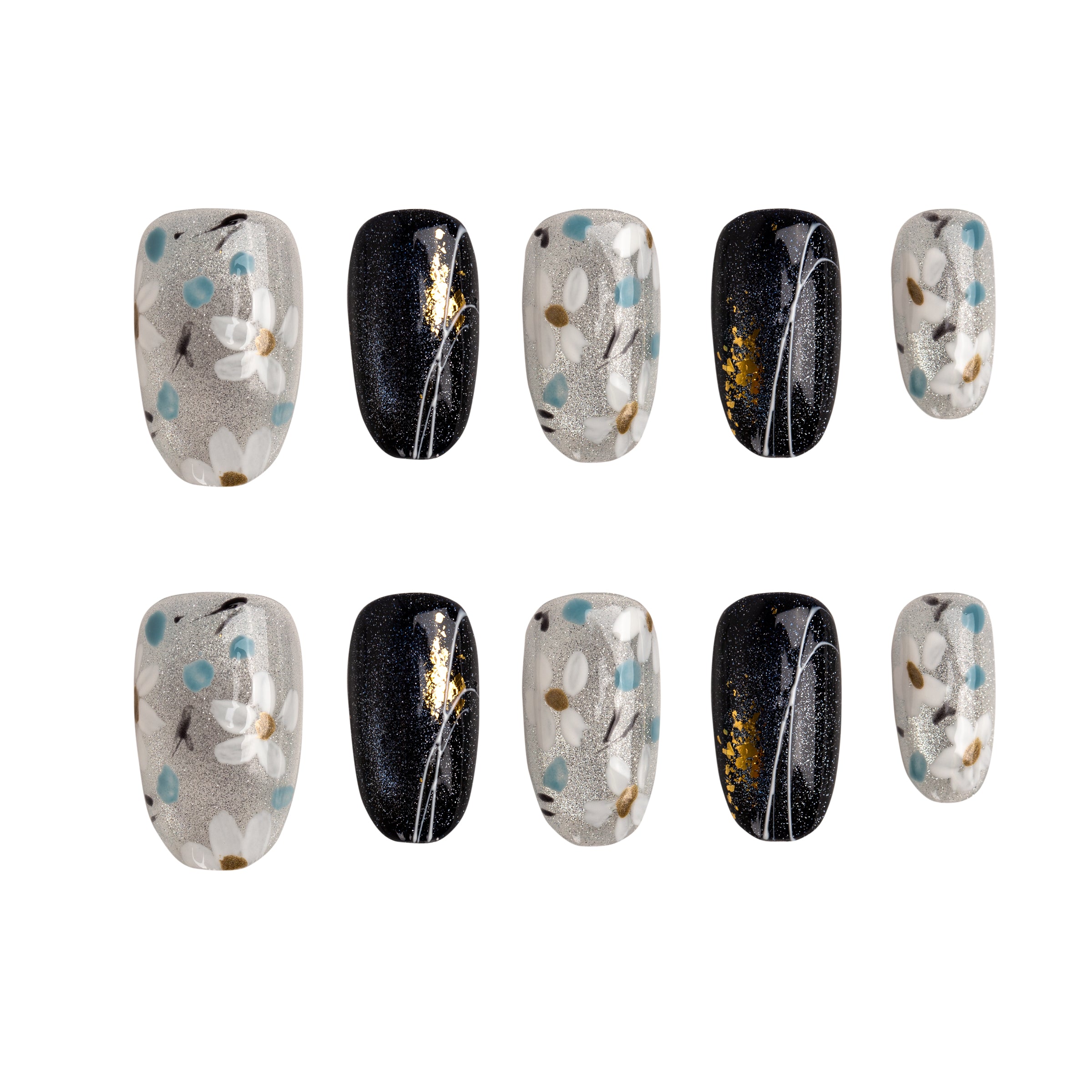 Noir Opal Fleur Handmade Press on Nails