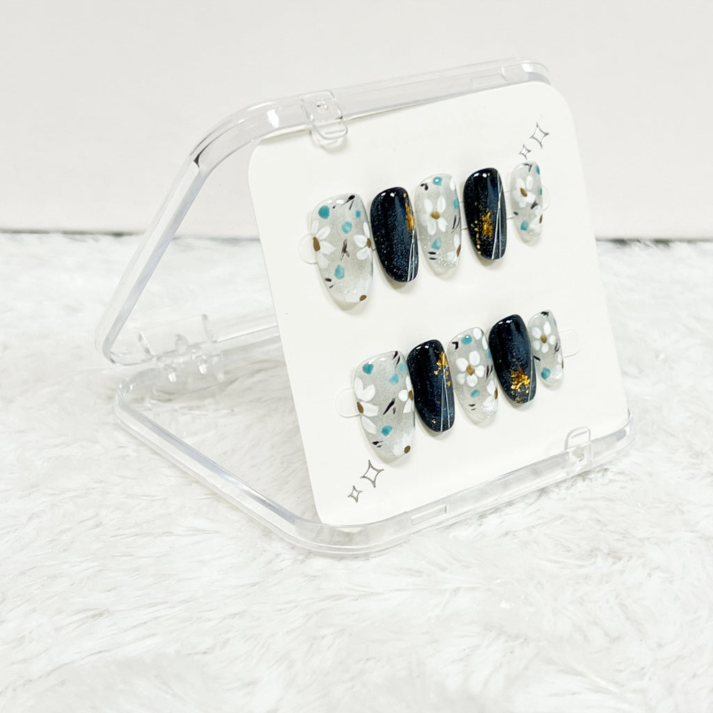Noir Opal Fleur Handmade Press on Nails