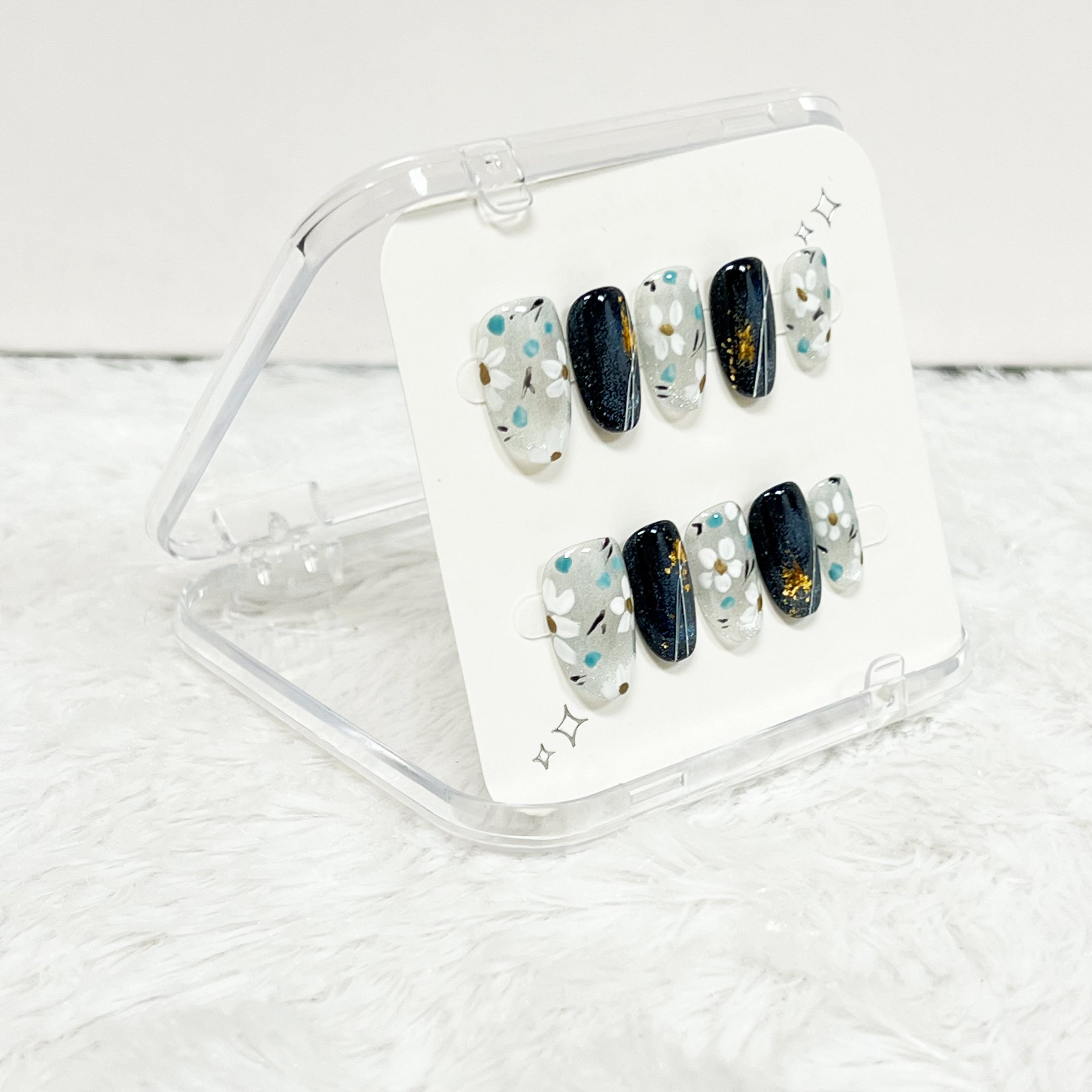Noir Opal Fleur Handmade Press on Nails