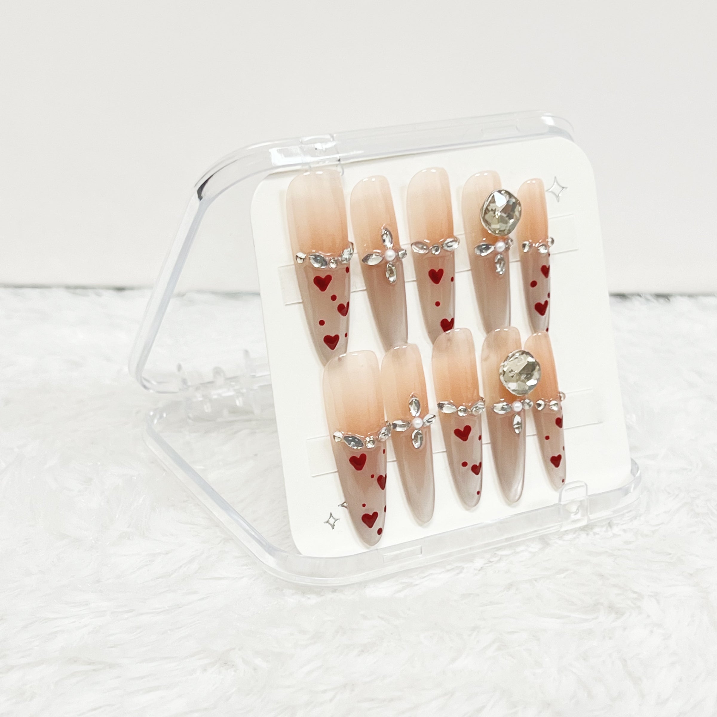 Crystal Hearts Handmade Press on Nails