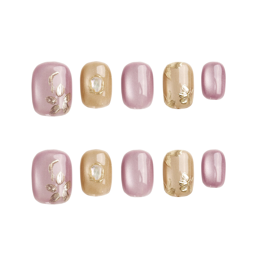 Gilded Petal Whisper Handmade Press on Nails