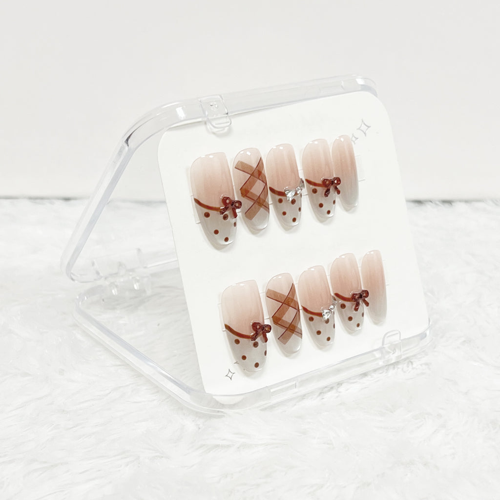 Cocoa Mocha Bow Handmade Press on Nails