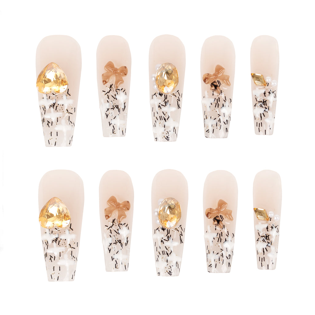 Caramel Latte Sprinkle Handmade Press On Nails