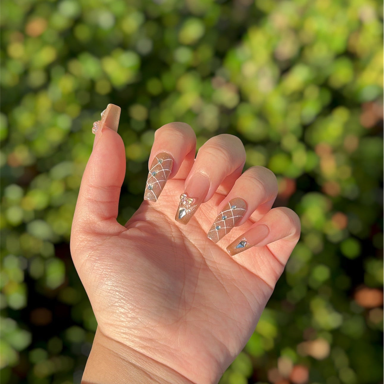 Crystal Blush Lattice Handmade Press on Nails