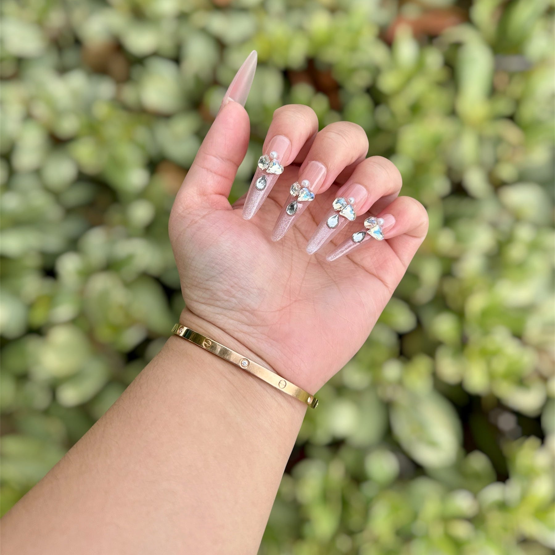 Blush Crystal Bloom Handmade Press on Nails