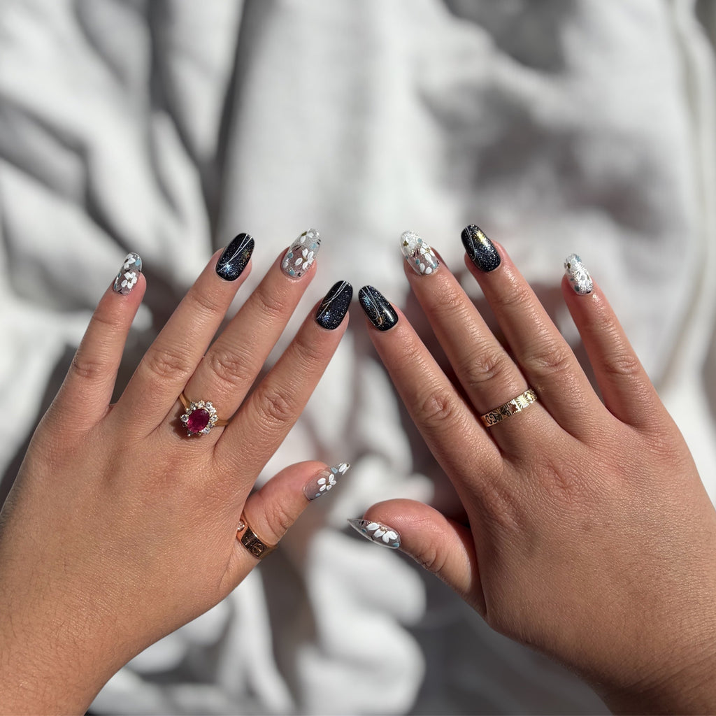 Noir Opal Fleur Handmade Press on Nails