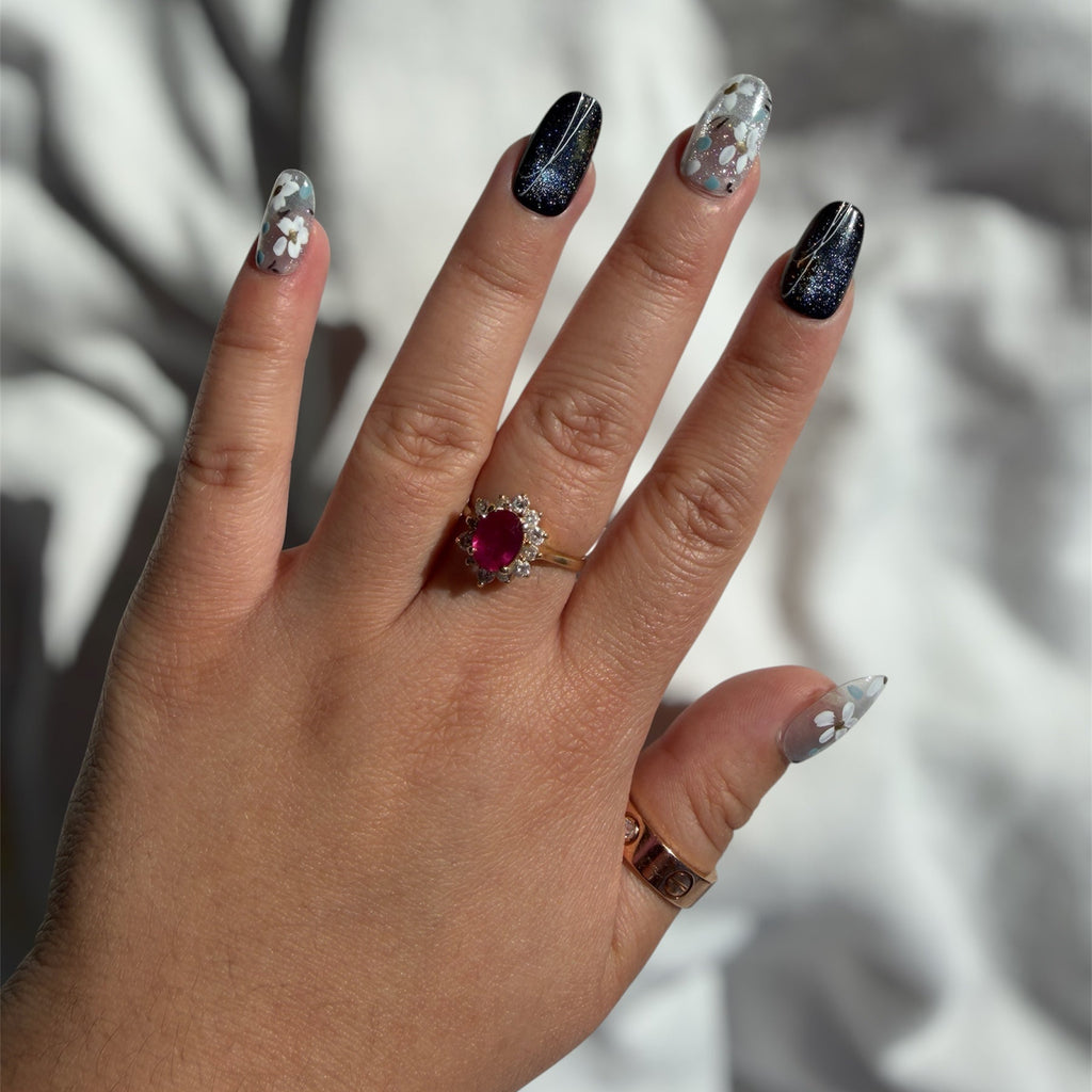 Noir Opal Fleur Handmade Press on Nails