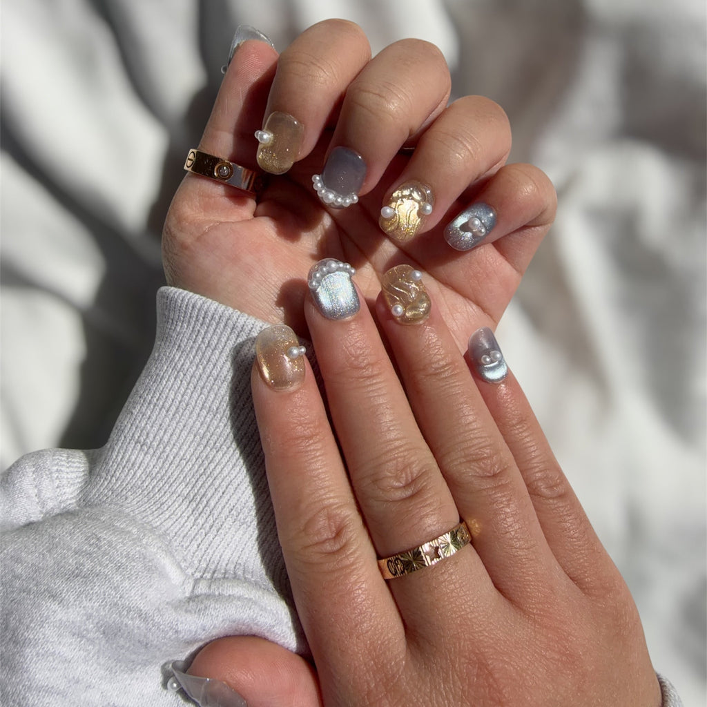 Champagne Opal Veil Handmade Press on Nails
