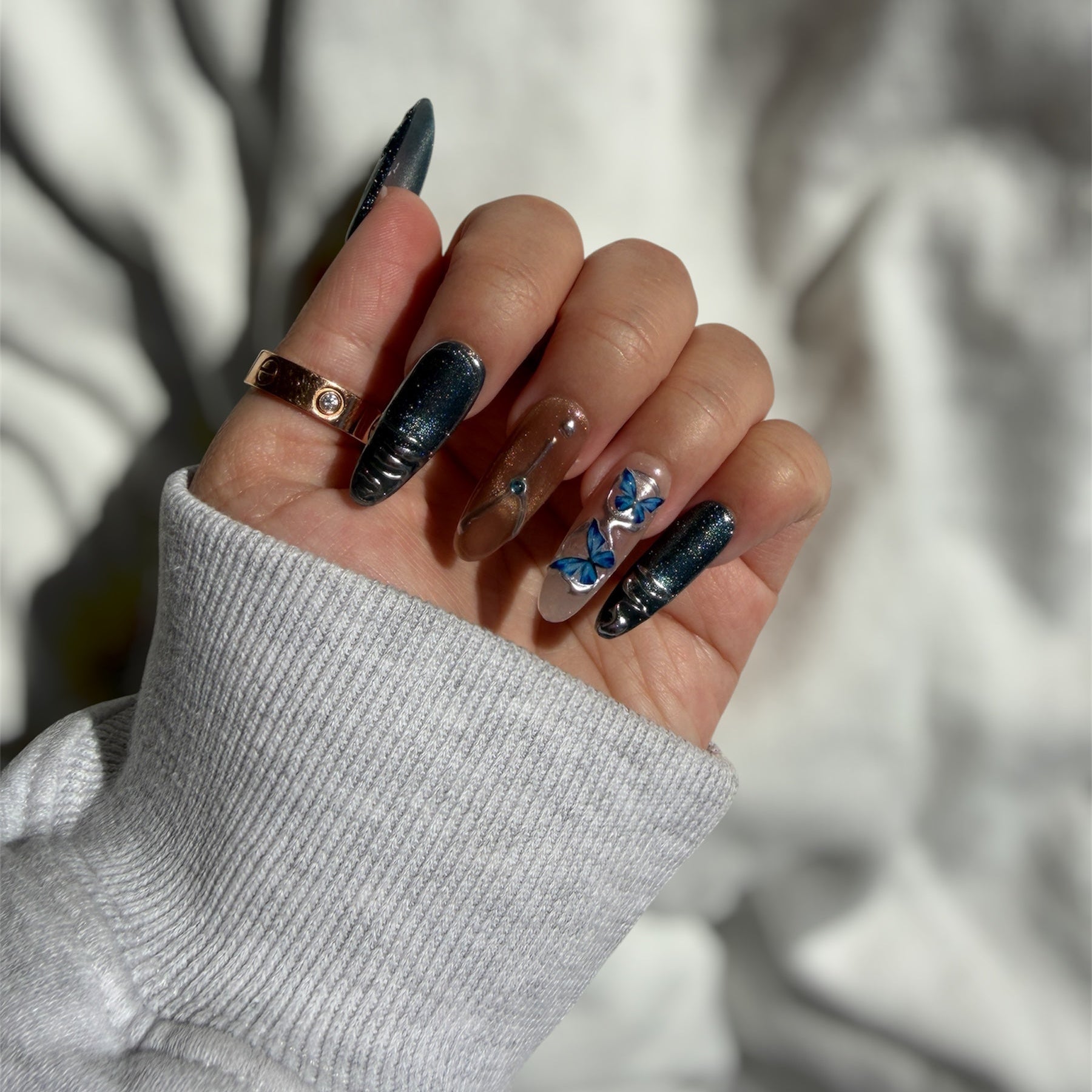 Azure Butterfly Handmade Press On Nails
